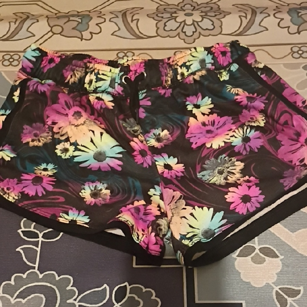 Justice Floral Athletic Shorts - Black and Multicolor